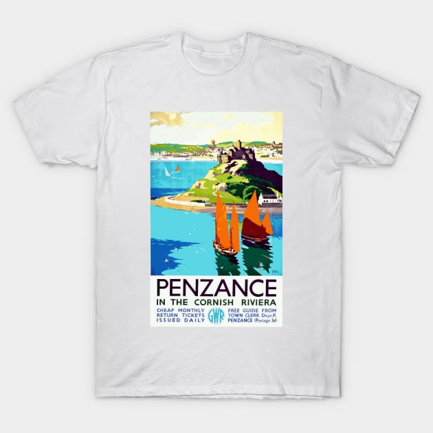 Penzance in the Cornish Riviera - Vintage British Travel Poster Art T-Shirt by Naves